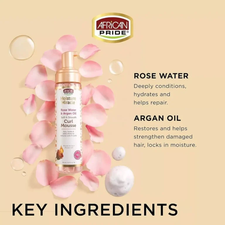 موس مو افریکن پراید مدل Rose Water Argan Oil حجم 231ml