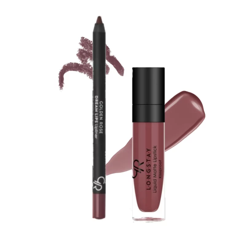 کیت رژ لب مایع و خط لب گلدن رز مدل Matte Lip Kit رنگ Rose Taupe